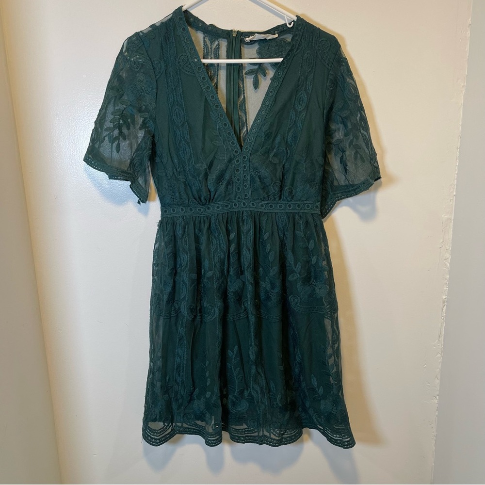 Bella Ella lace dress midi dark green women's size small